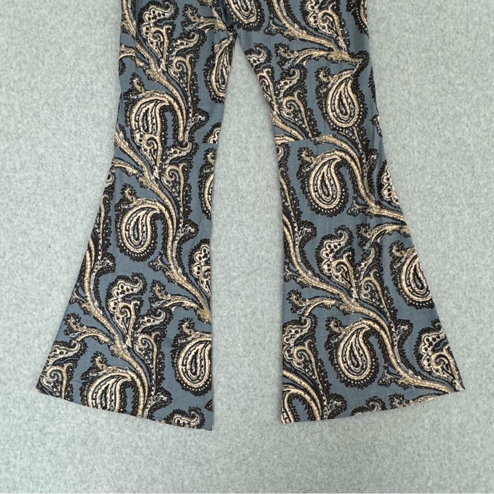 Free People Womens Pants Flare Bell Bottom Linen Blend Paisley Retro Blue Small - Picture 8 of 14